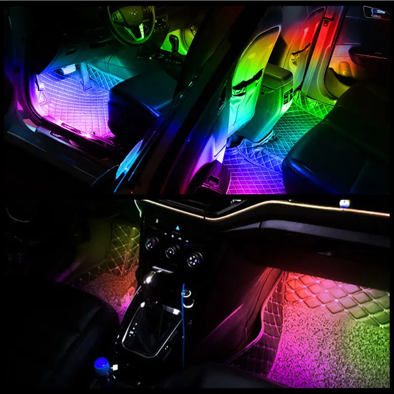 4 В 1 RGB LED Symphony Foot Light с Сигаретой /USB Беспроводным Управлением Приложением Декоративный Атмосферный Свет В Салоне Автомобиля Окружающий Светильник