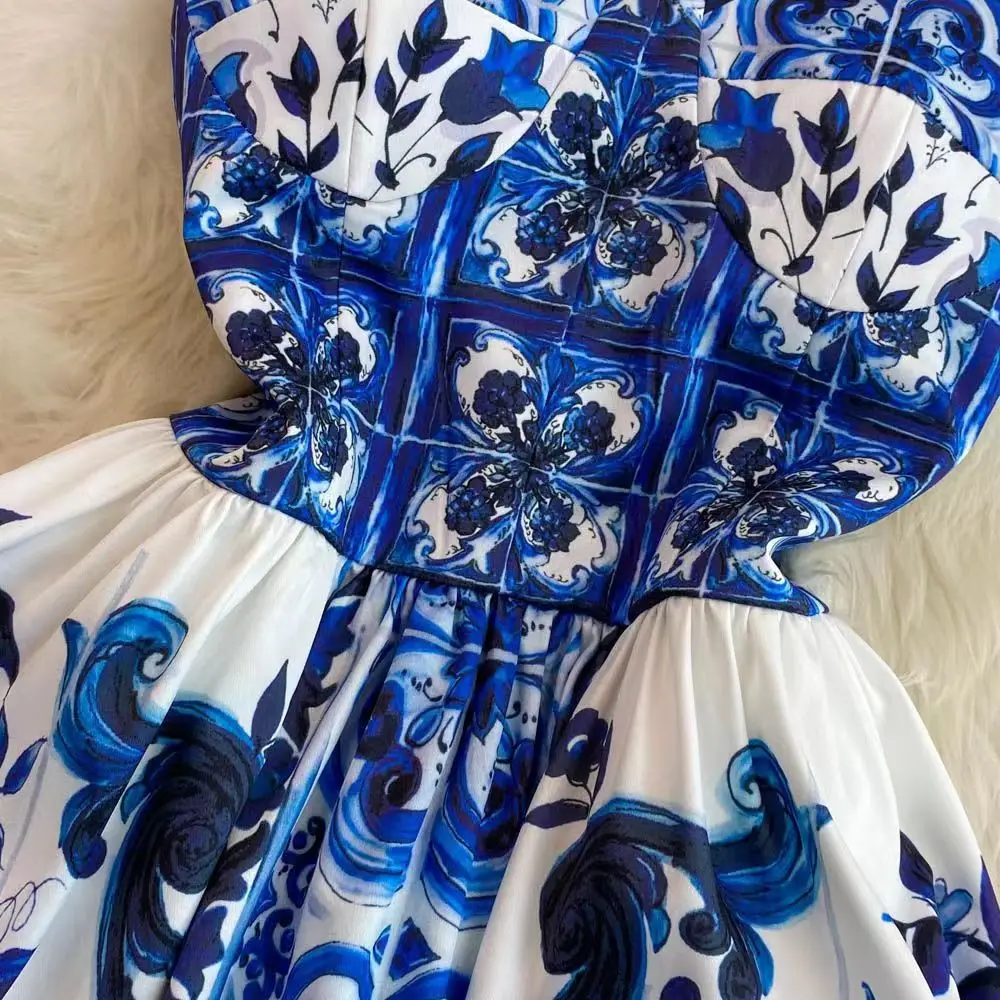 Женское праздничное платье принцессы в американском стиле в стиле ретро, летняя накидка на грудь без рукавов с принтом, цельное платье-зонтик на бретелях
