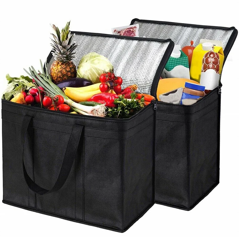 Изолированная многоразовая продуктовая сумка из 4 упаковок Сумка для доставки еды с двойной застежкой-молнией