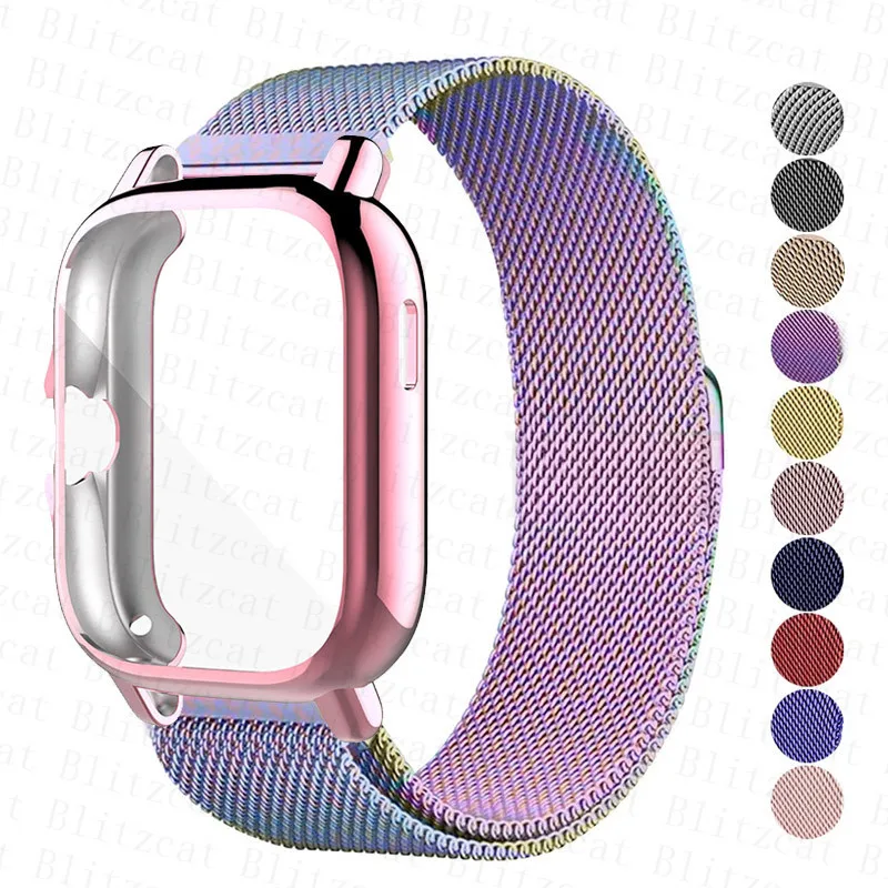 Металлический Ремешок-Чехол Для Xiaomi Amazfit GTS 4 mini Bracelet GTS 3/Bip S Lite/Bip U Pro/GTS2 mini Magnetic Loop Watch Band Case Film