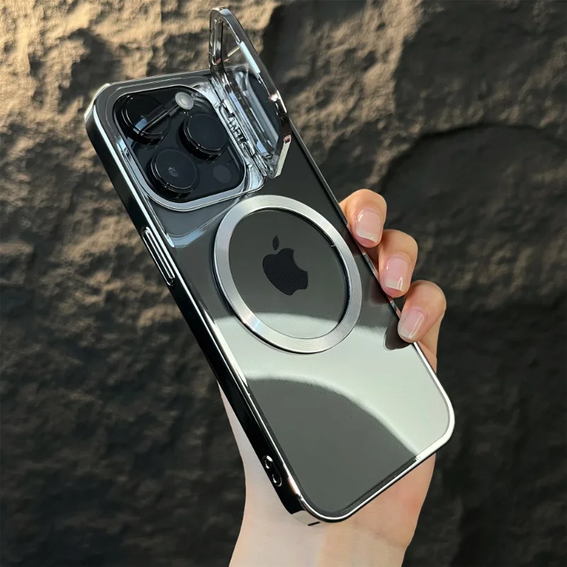 Невидимая Складная Подставка Для Камеры Держатель Кронштейн Чехол для iPhone 13 14 15Pro Max 13Pro 14Pro Max Magsafe Магнитная Зарядка Прозрачная Крышка