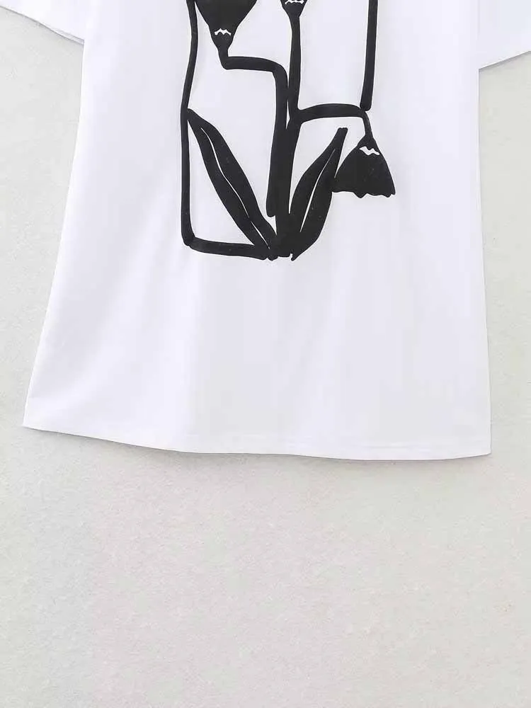 Новая летняя женская модная универсальная белая элегантная простая футболка с круглым вырезом, свободная повседневная студенческая футболка с короткими рукавами и принтом