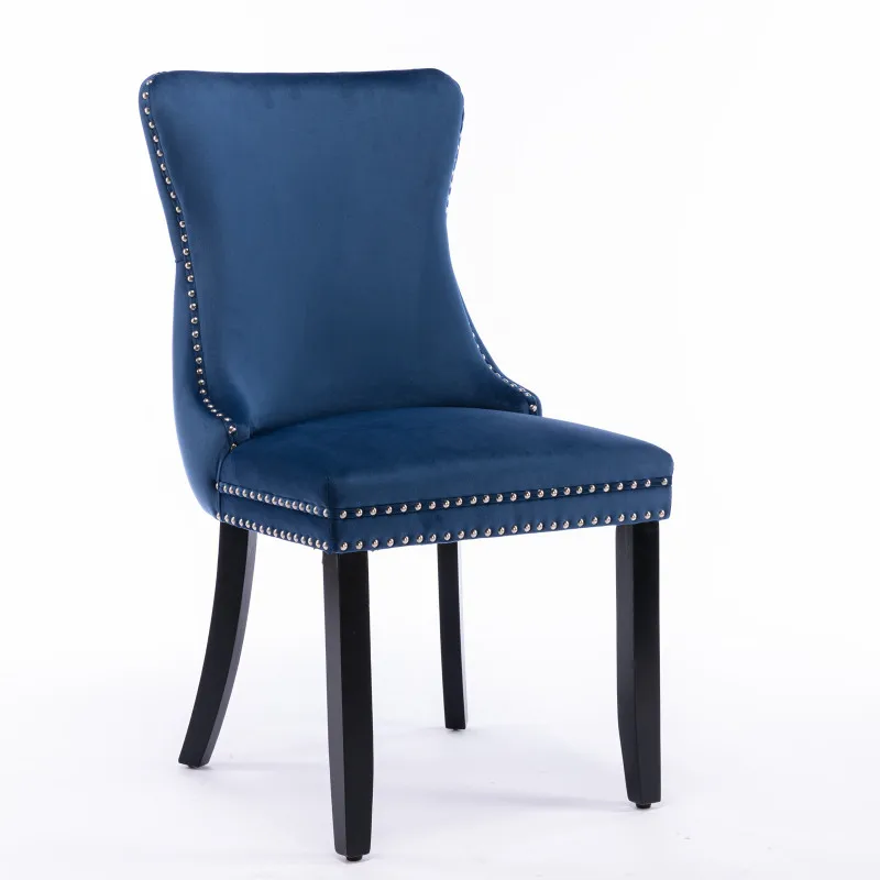 Обеденный стул с мягкой спинкой-крылышком, отстрочкой на спинке и ножками из массива дерева, комплект из 2 предметов, синий