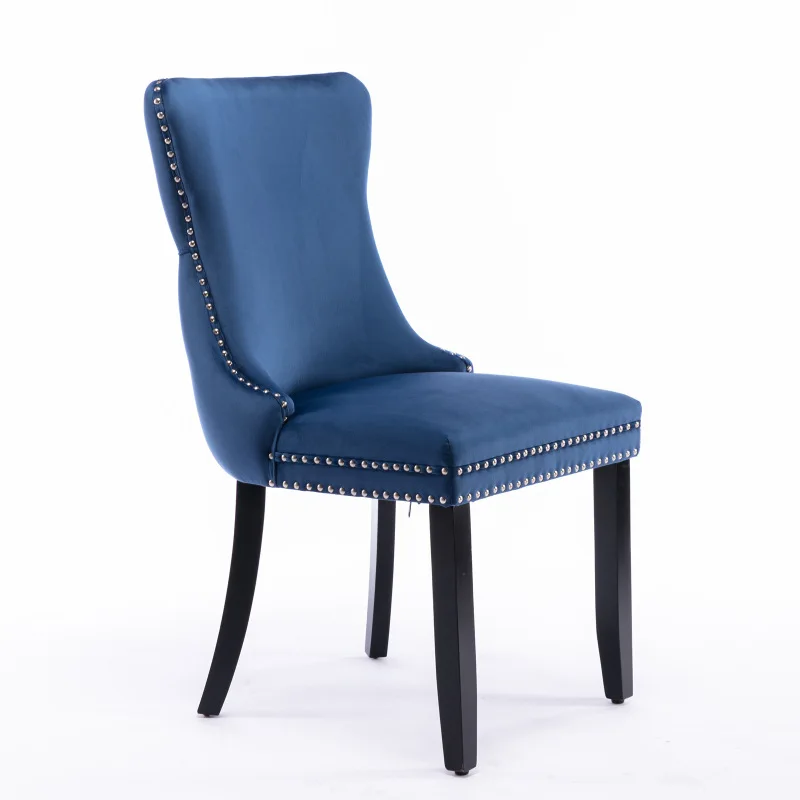 Обеденный стул с мягкой спинкой-крылышком, отстрочкой на спинке и ножками из массива дерева, комплект из 2 предметов, синий
