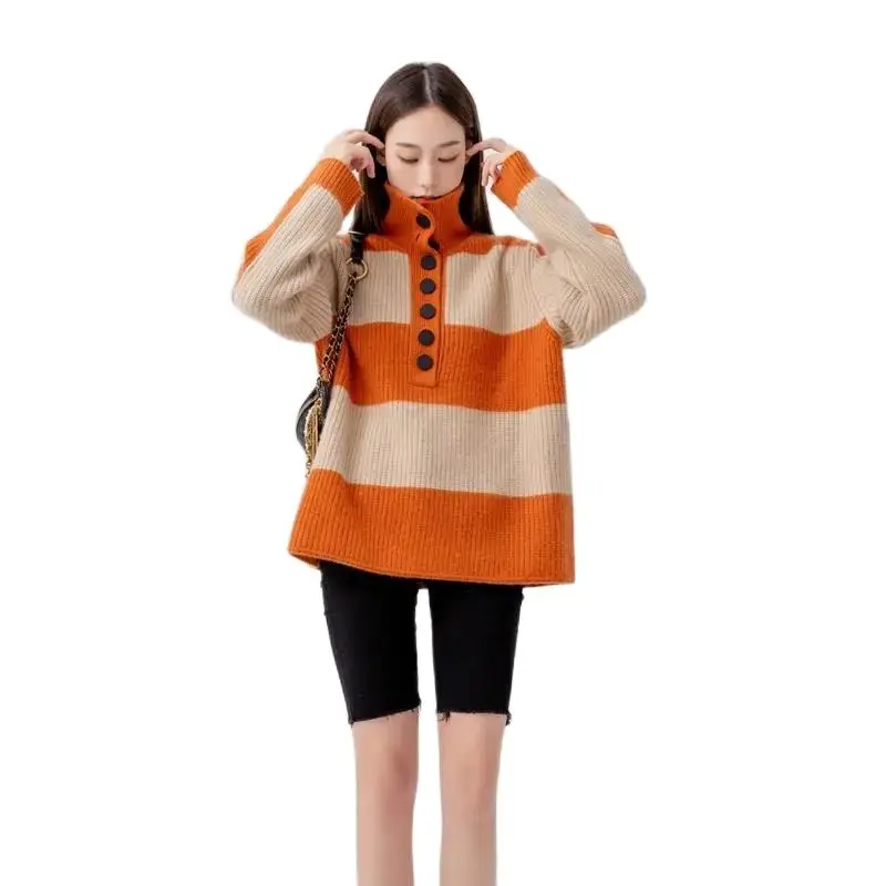 Осенне-зимний женский пуловер в полоску, свободные свитера оверсайз-вязки, женский лоскутный модный женский свитер большого размера в стиле пэчворк