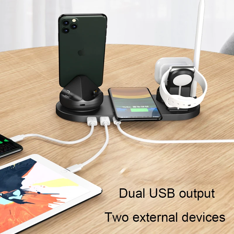 Портативное Быстрое Беспроводное Зарядное Устройство 7 в 1 Qi Charging Dock Mobile Для iPhone 12 11 Pro XS MAX XR X 8 Apple iWatch SE 6 5 4 3 AirPods