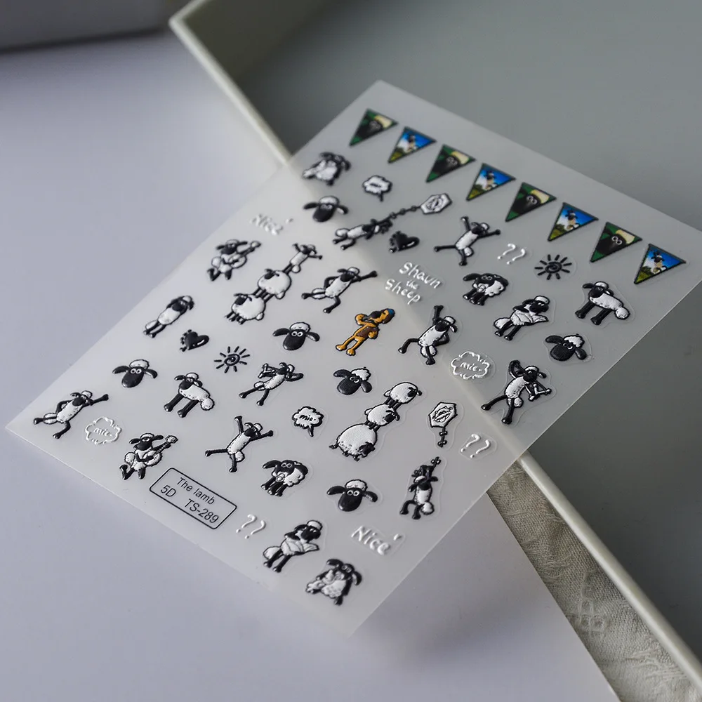 Ручной счет 3D Наклейки для ногтей Cute Little Alpaca Украшение ногтевой пластины 5D Рельефная Наклейка для наращивания ногтей