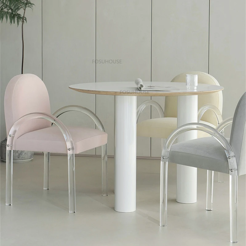Скандинавские Акриловые обеденные стулья для домашней мебели Ресторанный обеденный стул Спинка Подлокотник Спальный Гарнитур Прозрачный туалетный столик