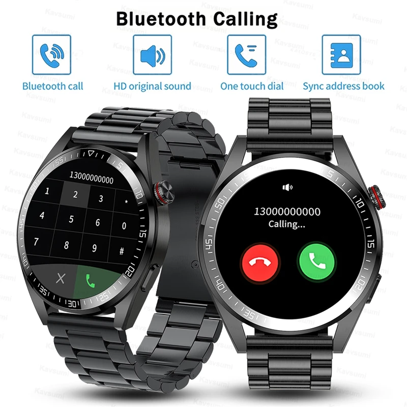 Смарт-часы KAVSUMI Bluetooth Call 454 * 454 HD Экран, на котором всегда отображается время, водонепроницаемые спортивные смарт-часы IP67 для мужчин Android ios