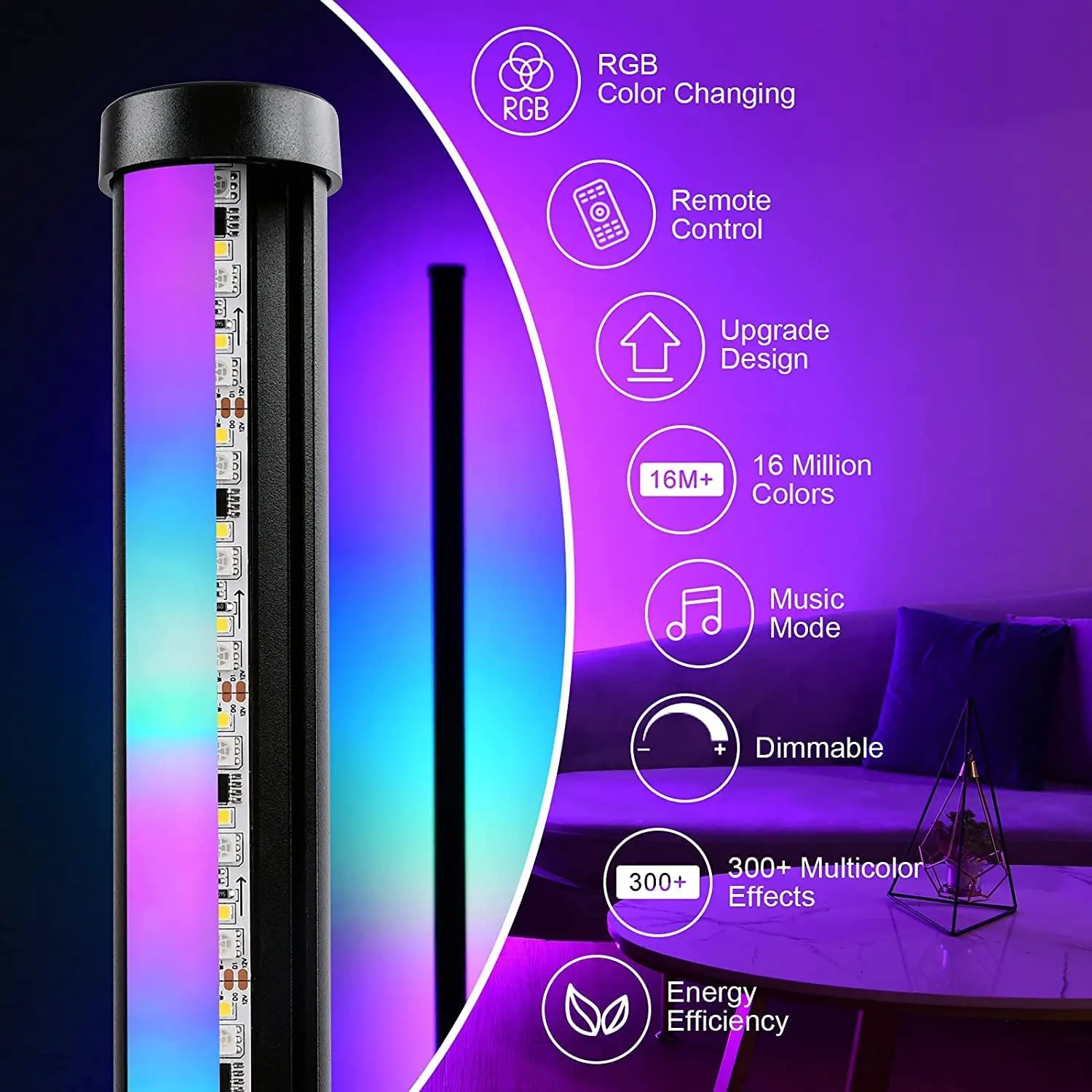 Угловой торшер, красочный, меняющий настроение, современный светодиодный угловой светильник, совместимый с Alexa Google Home, освещение для внутренней спальни