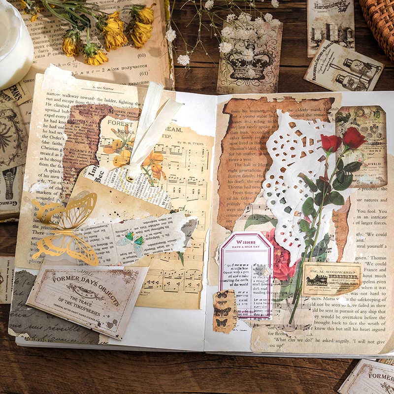 Фирменный бланк в стиле ретро Наклейки со старыми предметами Дневник 
