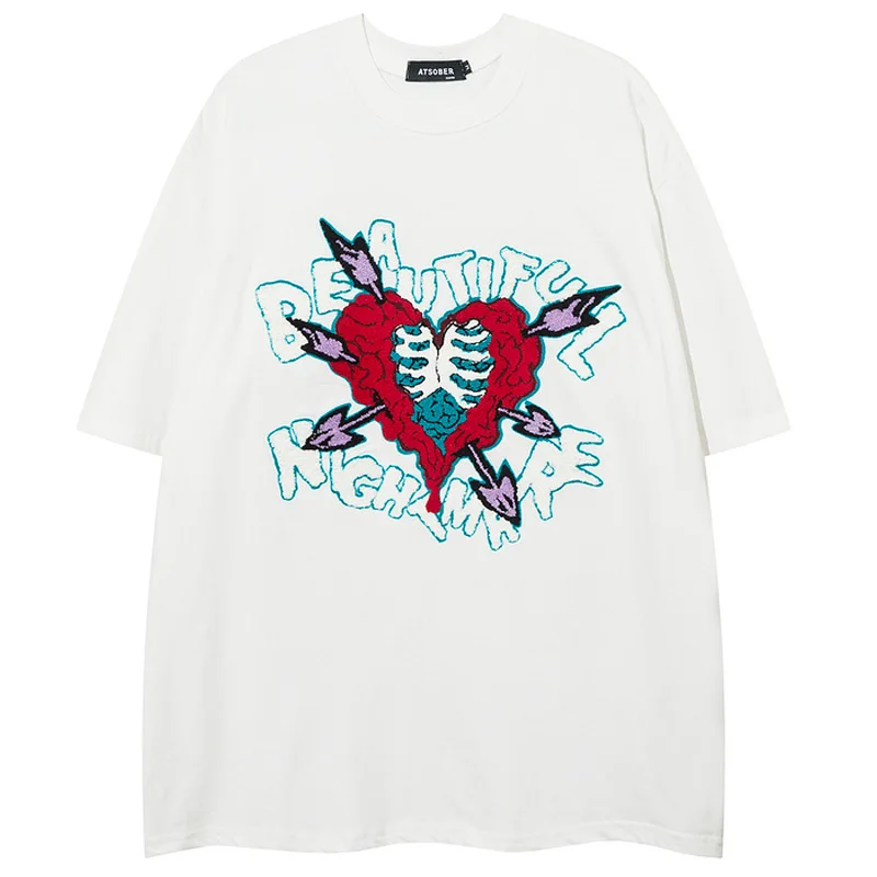 футболка оверсайз Мужская футболка Harajuku Oversize 2023, Летний Топ с круглым вырезом и принтом, Футболки с коротким рукавом, Пара потертых футболок